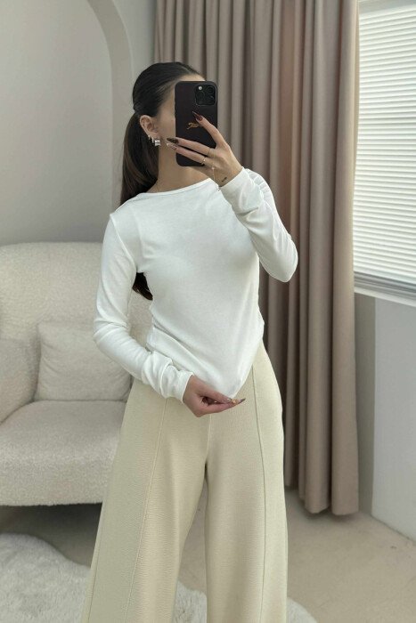 ONE COLOR ROUND NECK SIMPLE WOMEN SWEATSHIRT WHITE-E BARDHE - KLAUDIO FASHION