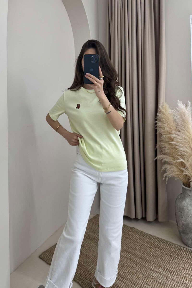 ONE COLOR ROUND NECK TEDDY BEAR LOGO WOMEN T-SHIRT LIGHT GREEN/JEZB - 1