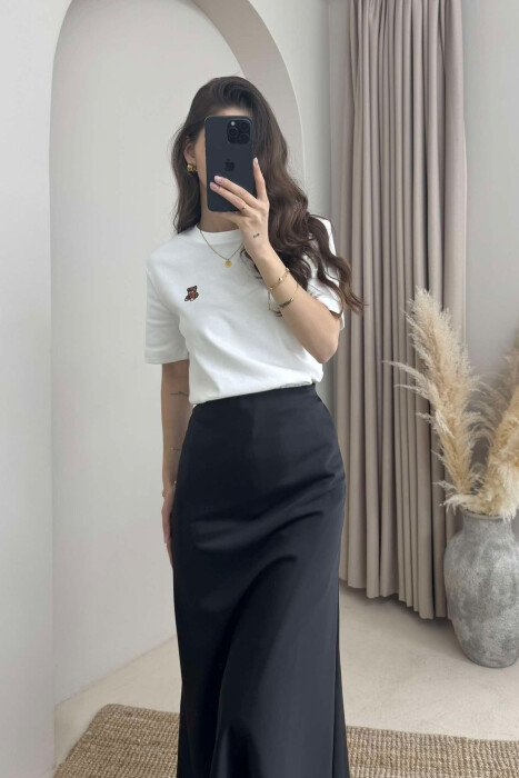 ONE COLOR ROUND NECK TEDDY BEAR LOGO WOMEN T-SHIRT WHITE-E BARDHE - 6