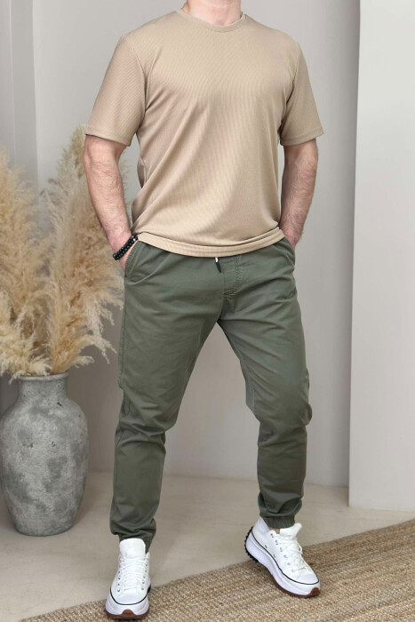 ONE COLOR ROUND NECK TEXTURED MEN T-SHIRT BEIGE/BEZHE - 2
