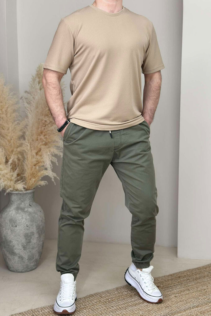 ONE COLOR ROUND NECK TEXTURED MEN T-SHIRT BEIGE/BEZHE - 2