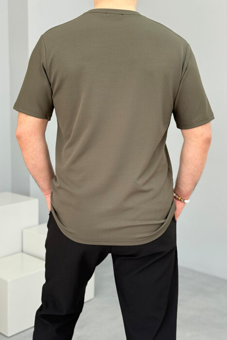 ONE COLOR ROUND NECK TEXTURED MEN T-SHIRT GREEN/JESHILE - 2