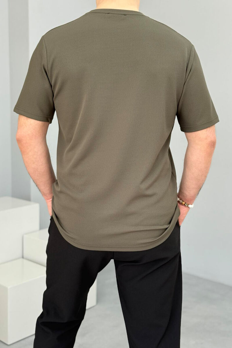 ONE COLOR ROUND NECK TEXTURED MEN T-SHIRT GREEN/JESHILE - 2
