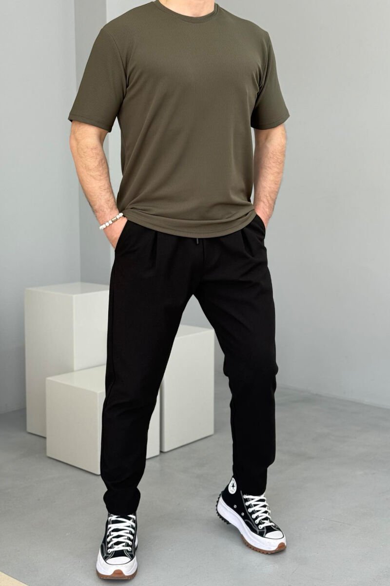 ONE COLOR ROUND NECK TEXTURED MEN T-SHIRT GREEN/JESHILE - 3