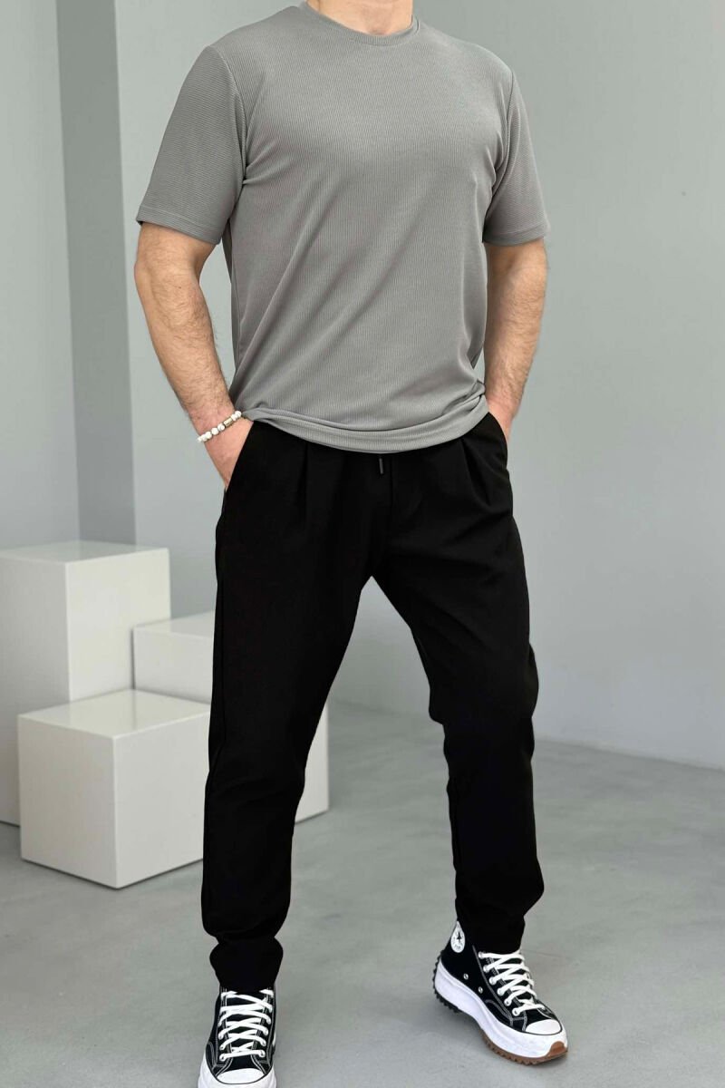 ONE COLOR ROUND NECK TEXTURED MEN T-SHIRT GREY/GRI - 2