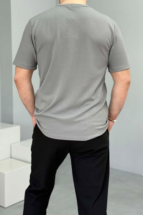 ONE COLOR ROUND NECK TEXTURED MEN T-SHIRT GREY/GRI - 3