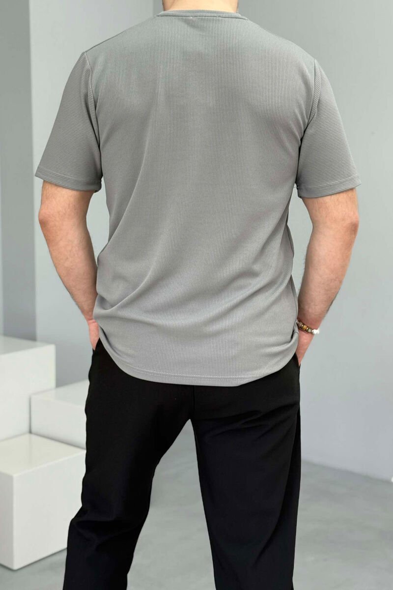 ONE COLOR ROUND NECK TEXTURED MEN T-SHIRT GREY/GRI - 3