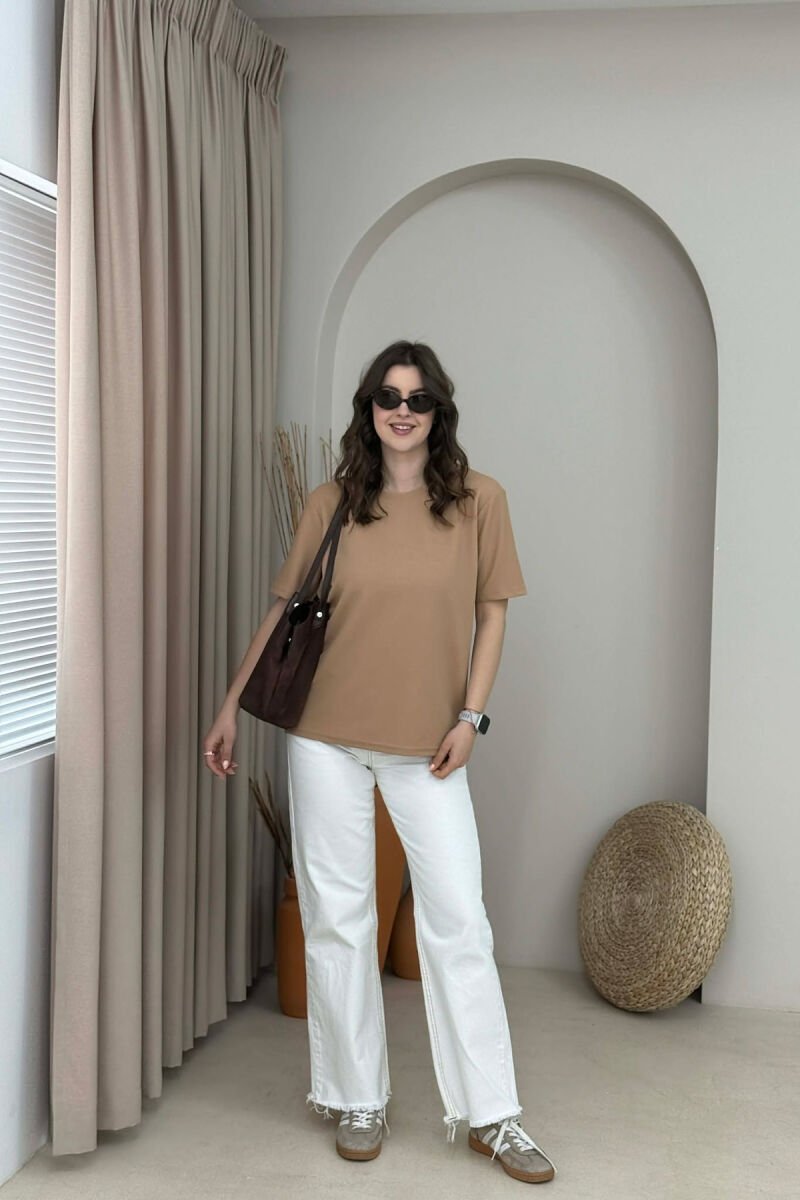 ONE COLOR ROUND NECK TEXTURED WOMAN T-SHIRT + 6 PAIR SOCKS BEIGE/BEZHE - 4