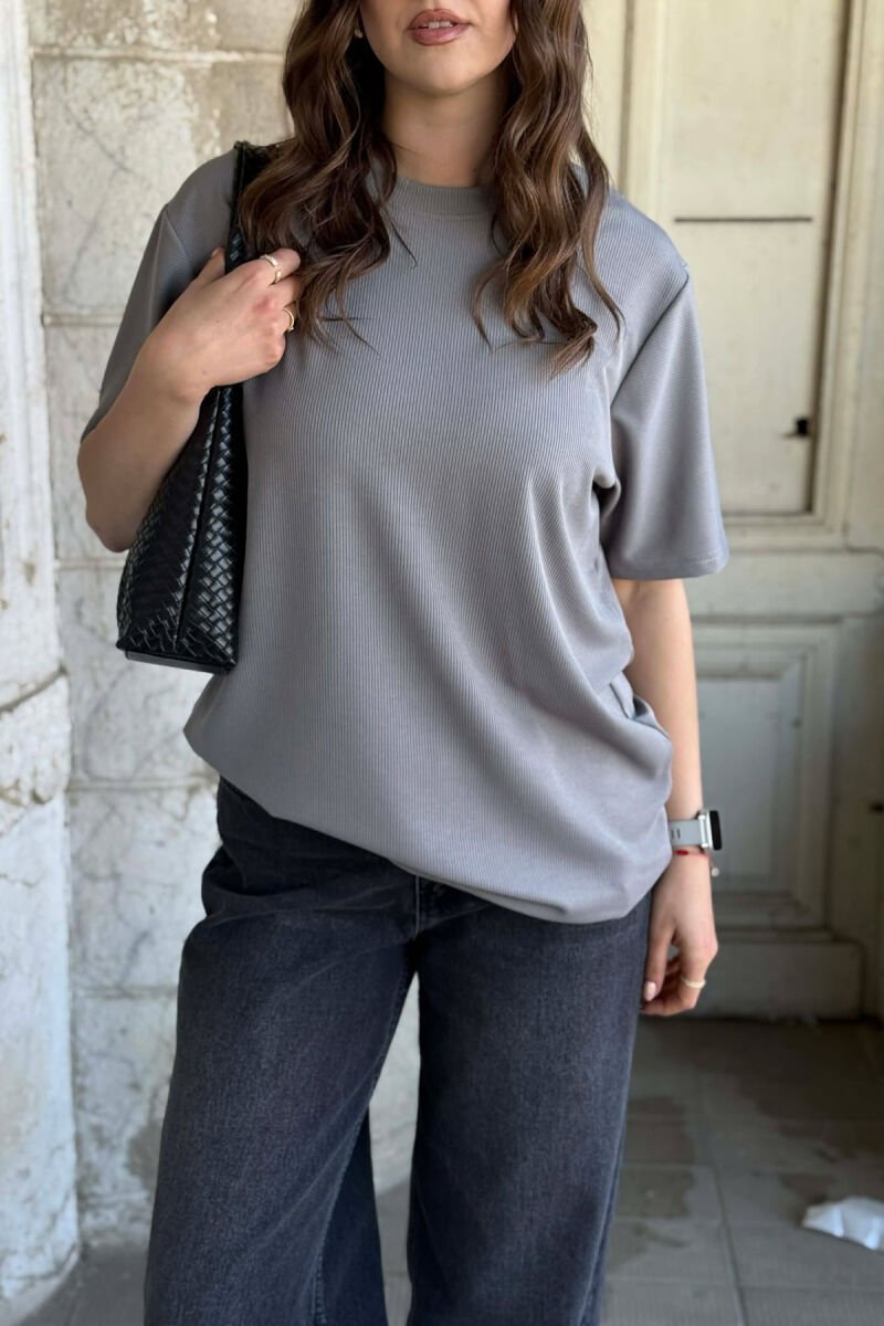 ONE COLOR ROUND NECK TEXTURED WOMAN T-SHIRT + 6 PAIR SOCKS GREY/GRI - 3