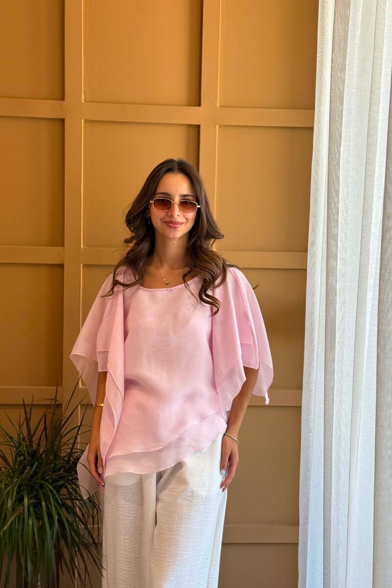 ONE COLOR ROUND NECK TULLE WOMAN SHIRT PINK/ROZE - 1
