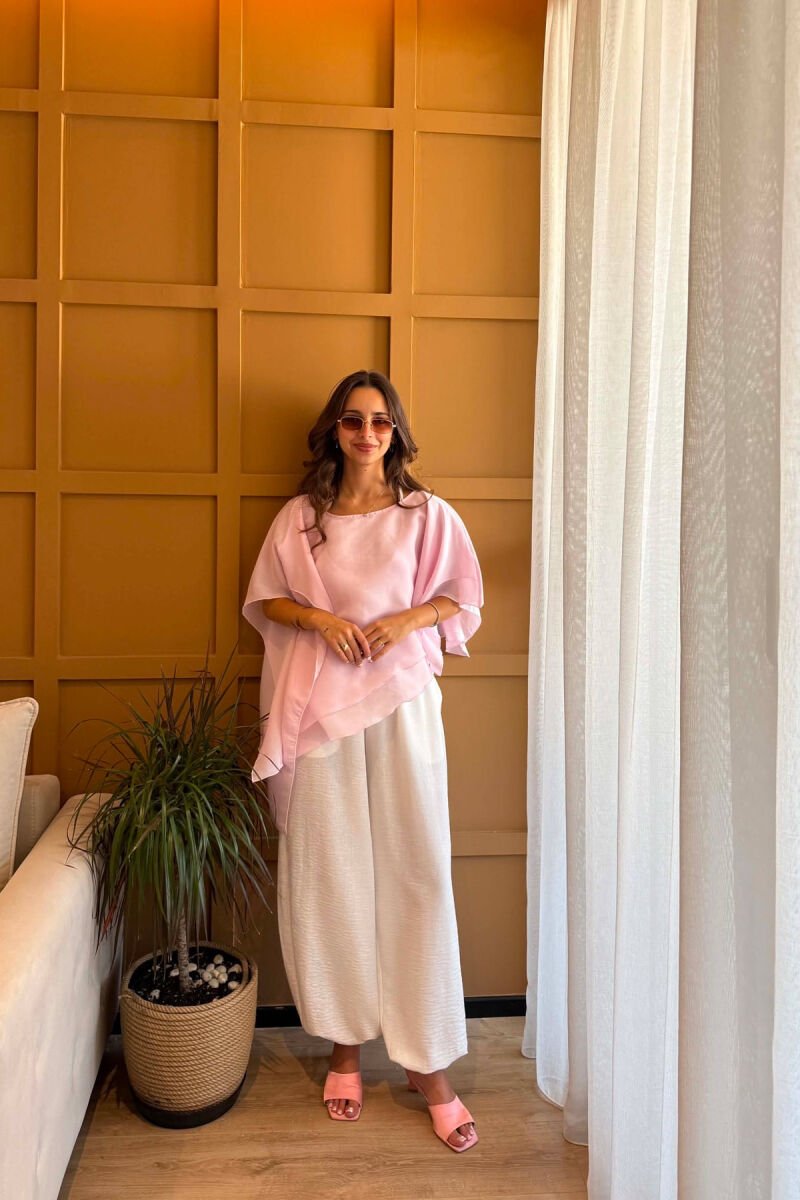 ONE COLOR ROUND NECK TULLE WOMAN SHIRT PINK/ROZE - 2