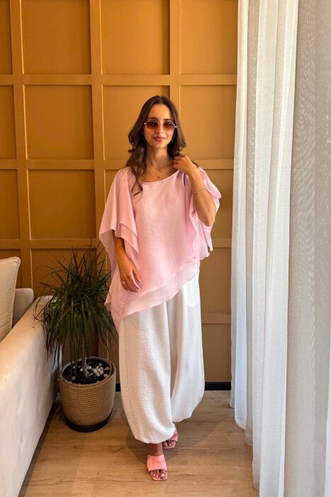 ONE COLOR ROUND NECK TULLE WOMAN SHIRT PINK/ROZE - 6