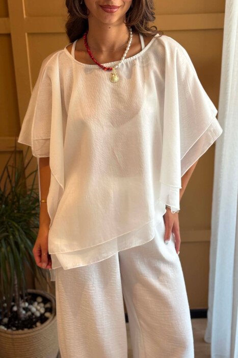 ONE COLOR ROUND NECK TULLE WOMAN SHIRT WHITE-E BARDHE - 2