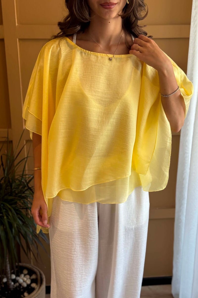 ONE COLOR ROUND NECK TULLE WOMAN SHIRT YELLOW/E VERDHE - 2