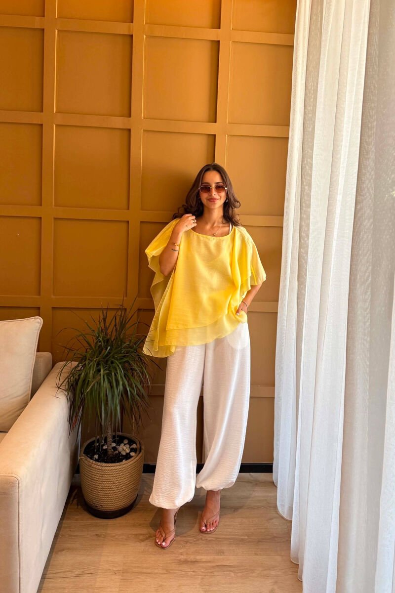 ONE COLOR ROUND NECK TULLE WOMAN SHIRT YELLOW/E VERDHE - 3