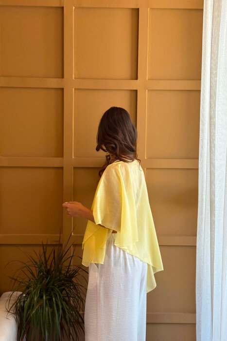 ONE COLOR ROUND NECK TULLE WOMAN SHIRT YELLOW/E VERDHE - 4