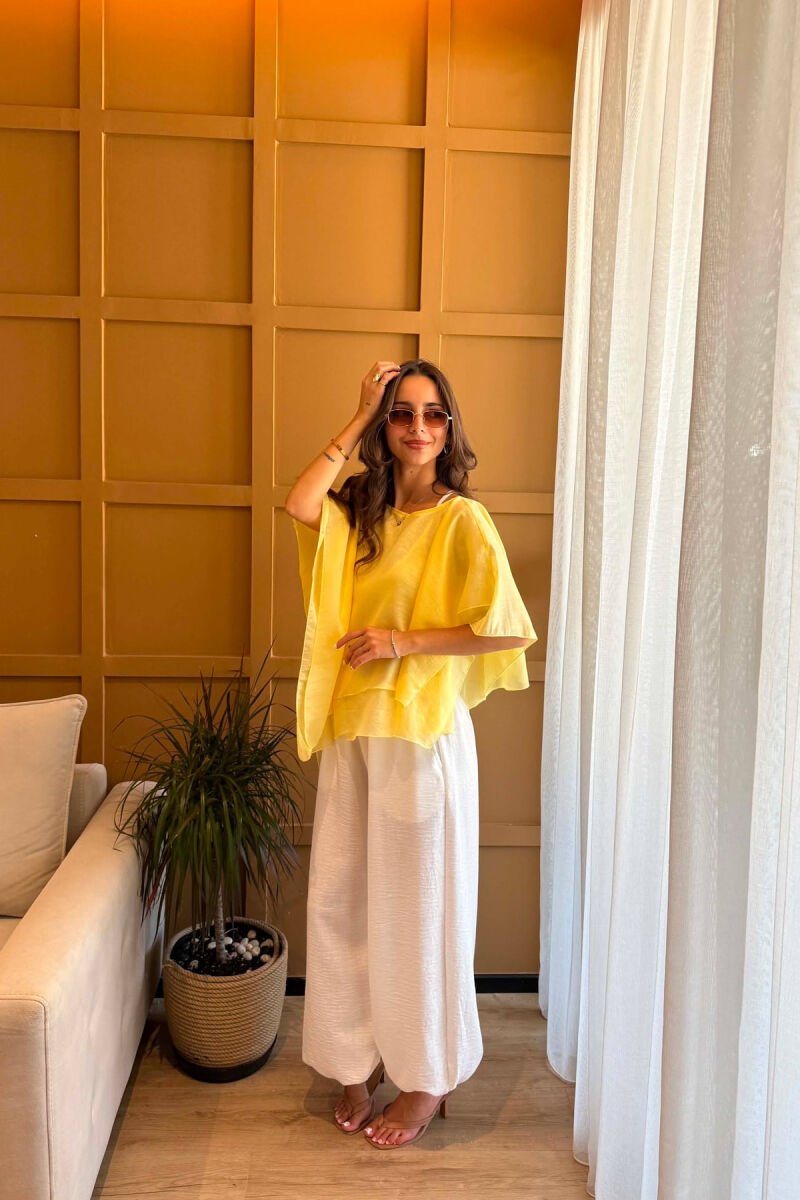 ONE COLOR ROUND NECK TULLE WOMAN SHIRT YELLOW/E VERDHE - 5