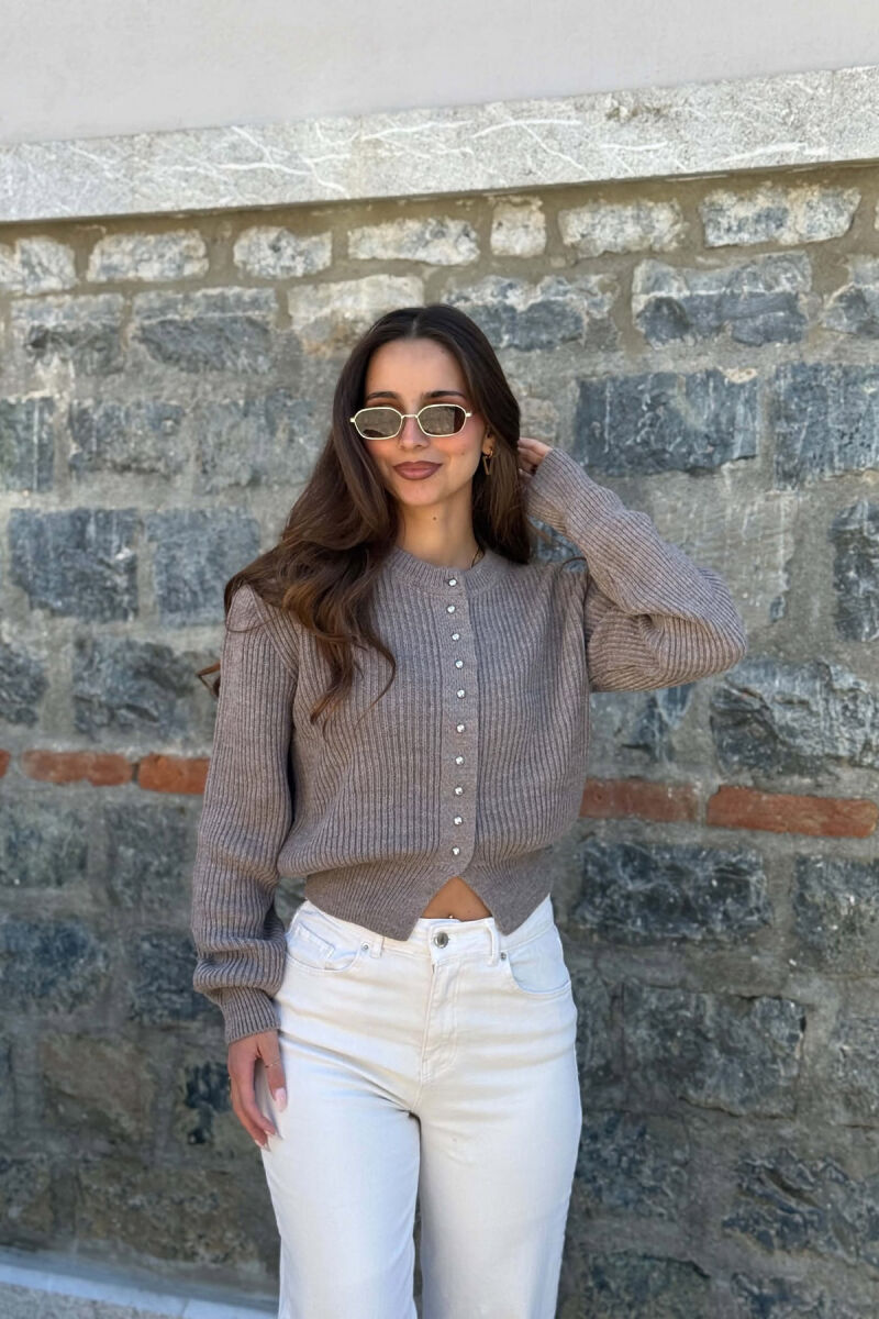 ONE COLOR ROUND NECK WOMAN CARDIGAN LIGHT BROWN/KAZB - 1