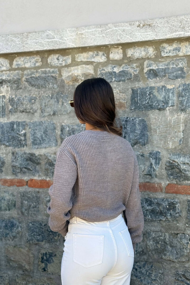 ONE COLOR ROUND NECK WOMAN CARDIGAN LIGHT BROWN/KAZB - 5