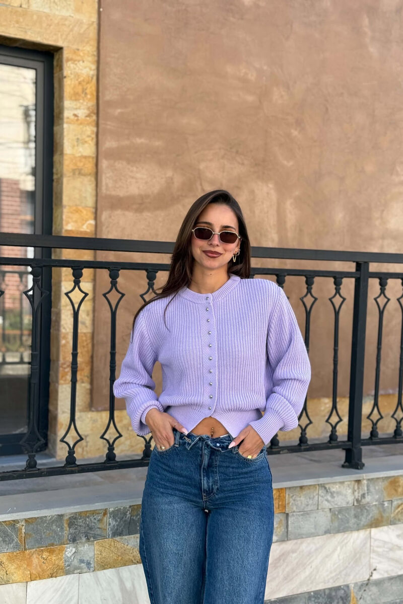 ONE COLOR ROUND NECK WOMAN CARDIGAN PURPLE/LEJLA - 1