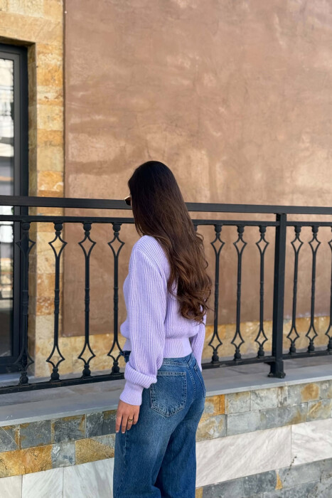 ONE COLOR ROUND NECK WOMAN CARDIGAN PURPLE/LEJLA - 2