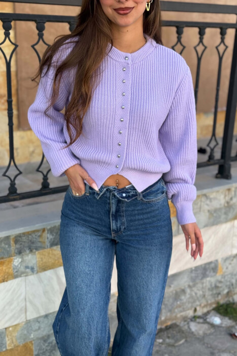 ONE COLOR ROUND NECK WOMAN CARDIGAN PURPLE/LEJLA - 3