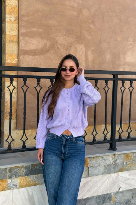 ONE COLOR ROUND NECK WOMAN CARDIGAN PURPLE/LEJLA - 4