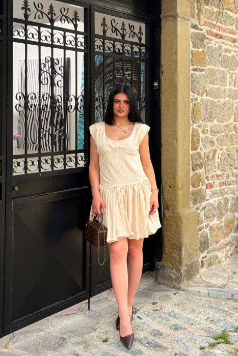 ONE COLOR ROUND NECK WOMAN DRESS BEIGE/BEZHE - 2