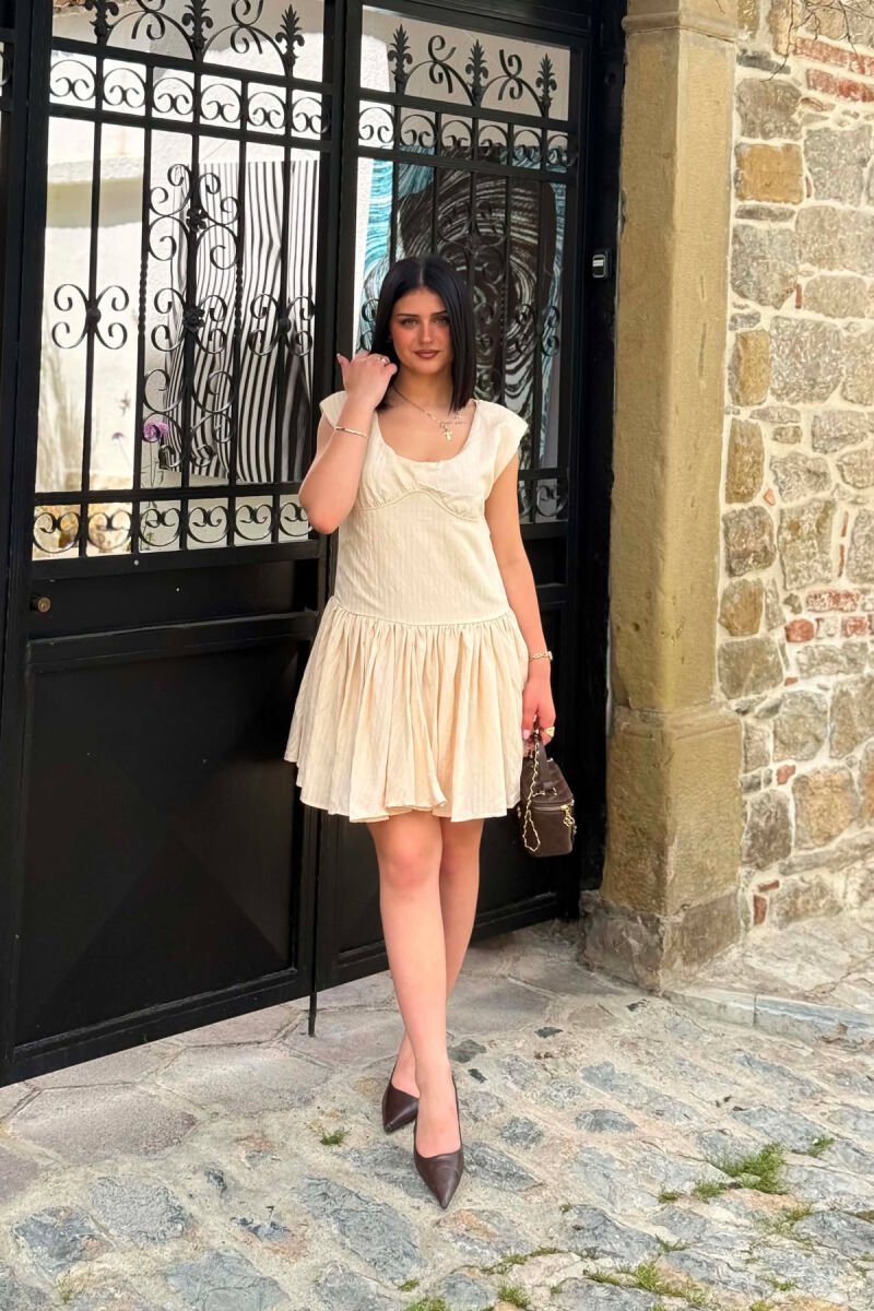 ONE COLOR ROUND NECK WOMAN DRESS BEIGE/BEZHE - 3