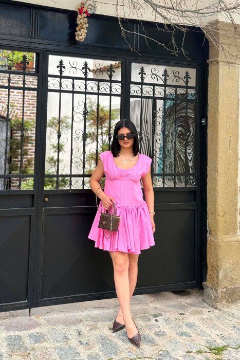 ONE COLOR ROUND NECK WOMAN DRESS PINK/ROZE - 2