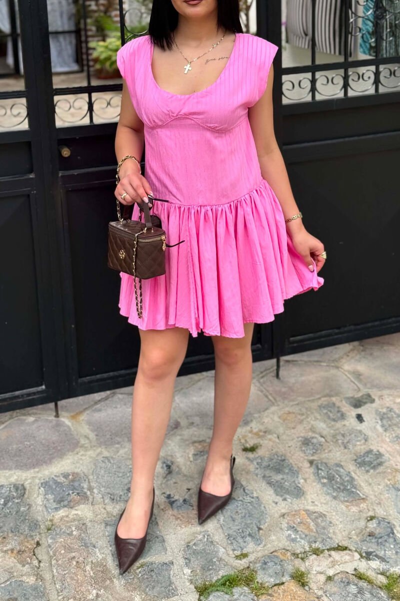 ONE COLOR ROUND NECK WOMAN DRESS PINK/ROZE - 7