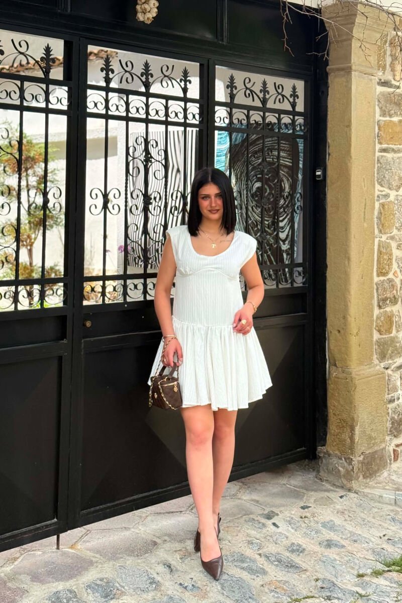 ONE COLOR ROUND NECK WOMAN DRESS WHITE-E BARDHE - 1