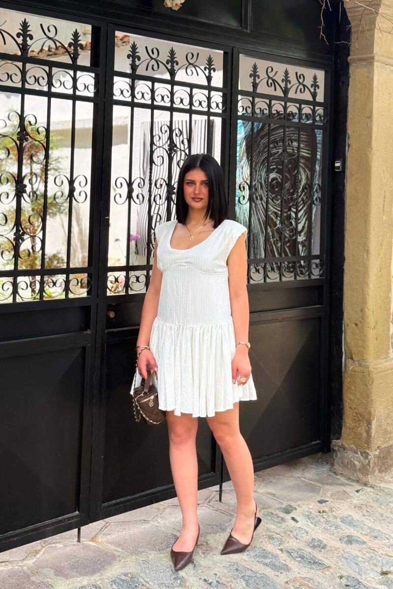 ONE COLOR ROUND NECK WOMAN DRESS WHITE-E BARDHE - 3