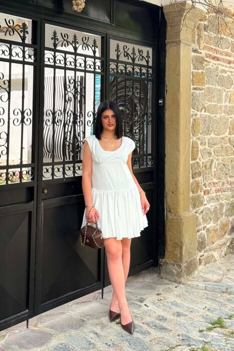 ONE COLOR ROUND NECK WOMAN DRESS WHITE-E BARDHE - 5