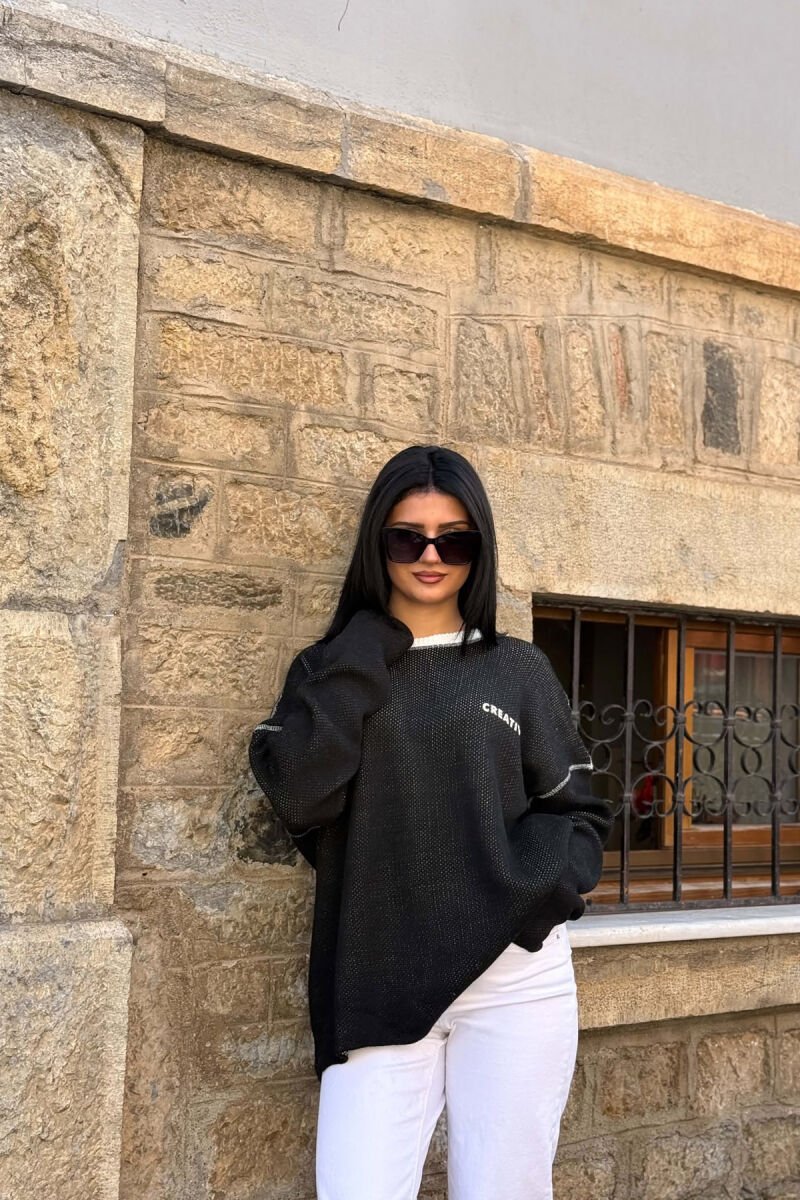 ONE COLOR ROUND NECK WOMAN SWEATER BLACK/ E ZEZE - 1