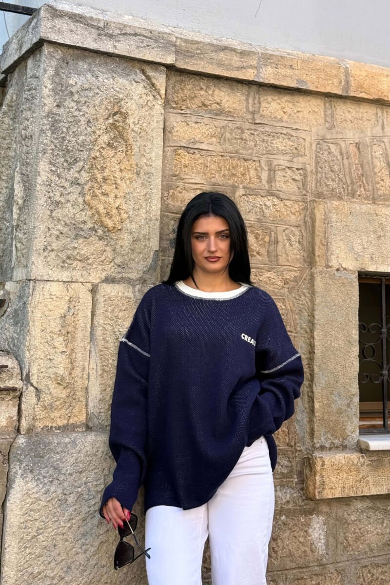 ONE COLOR ROUND NECK WOMAN SWEATER BLUE/BLU - 1