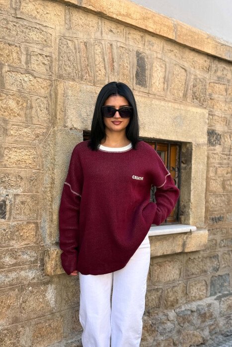 ONE COLOR ROUND NECK WOMAN SWEATER BURGUNDY/VISHNJE 