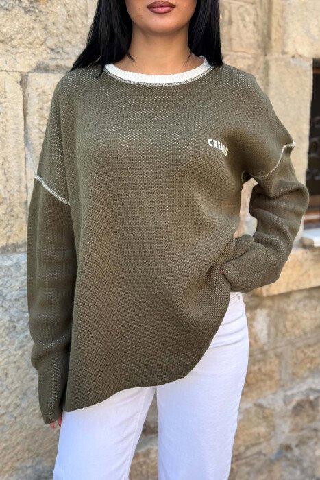 ONE COLOR ROUND NECK WOMAN SWEATER GREEN/JESHILE - 2