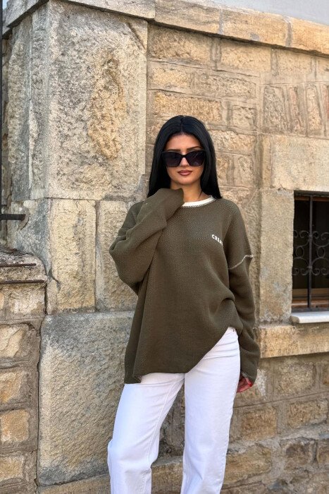 ONE COLOR ROUND NECK WOMAN SWEATER GREEN/JESHILE - 3