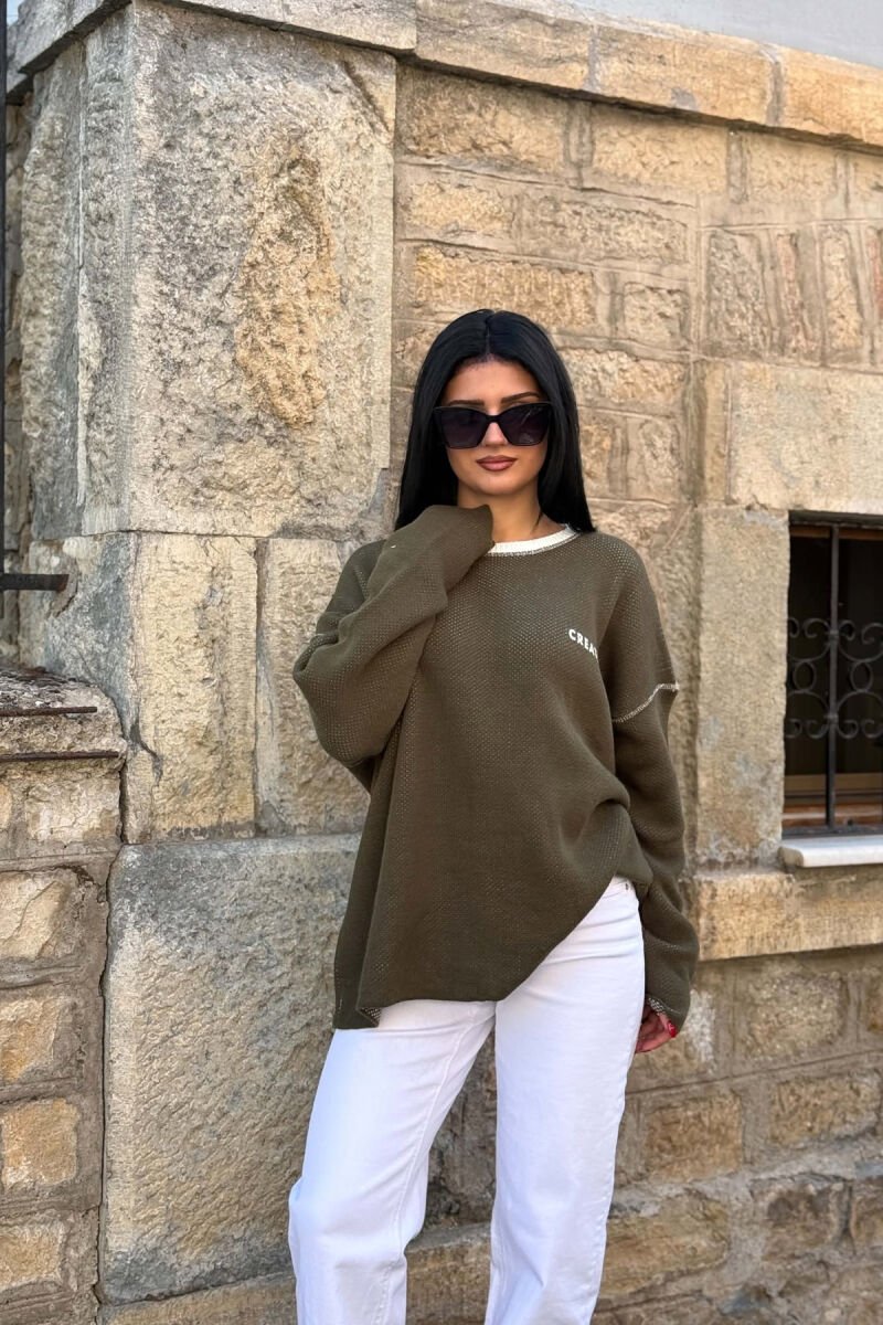 ONE COLOR ROUND NECK WOMAN SWEATER GREEN/JESHILE - 3