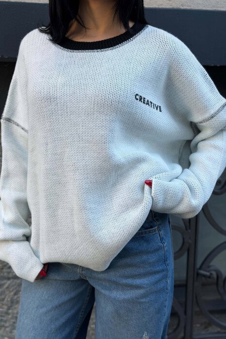 ONE COLOR ROUND NECK WOMAN SWEATER WHITE-E BARDHE - 2