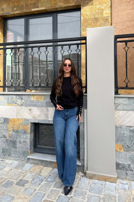ONE COLOR ROUND NECK WOMAN SWEATSHIRT BLACK/ E ZEZE - 4