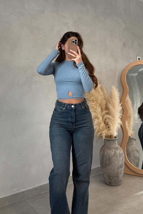 ONE COLOR ROUND NECK WOMAN SWEATSHIRT BLUE/BLU - KLAUDIO FASHION