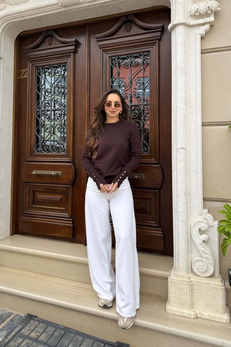 ONE COLOR ROUND NECK WOMAN SWEATSHIRT BROWN/KAFE - 5