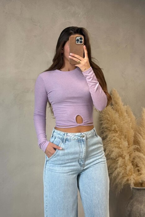 ONE COLOR ROUND NECK WOMAN SWEATSHIRT PURPLE/LEJLA - KLAUDIO FASHION