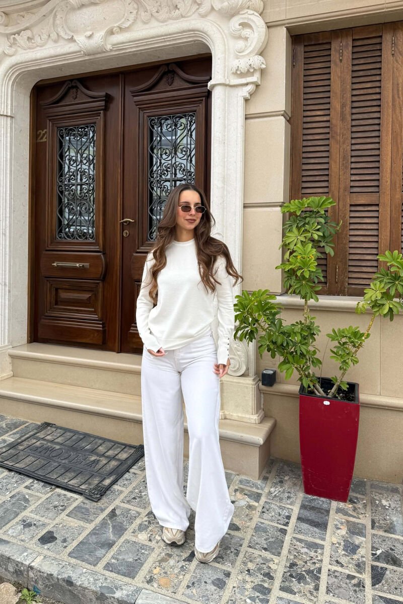 ONE COLOR ROUND NECK WOMAN SWEATSHIRT WHITE-E BARDHE - 3