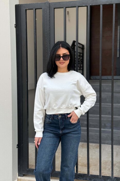 ONE COLOR ROUND NECK WOMAN SWEATSHIRT WHITE-E BARDHE - KLAUDIO FASHION