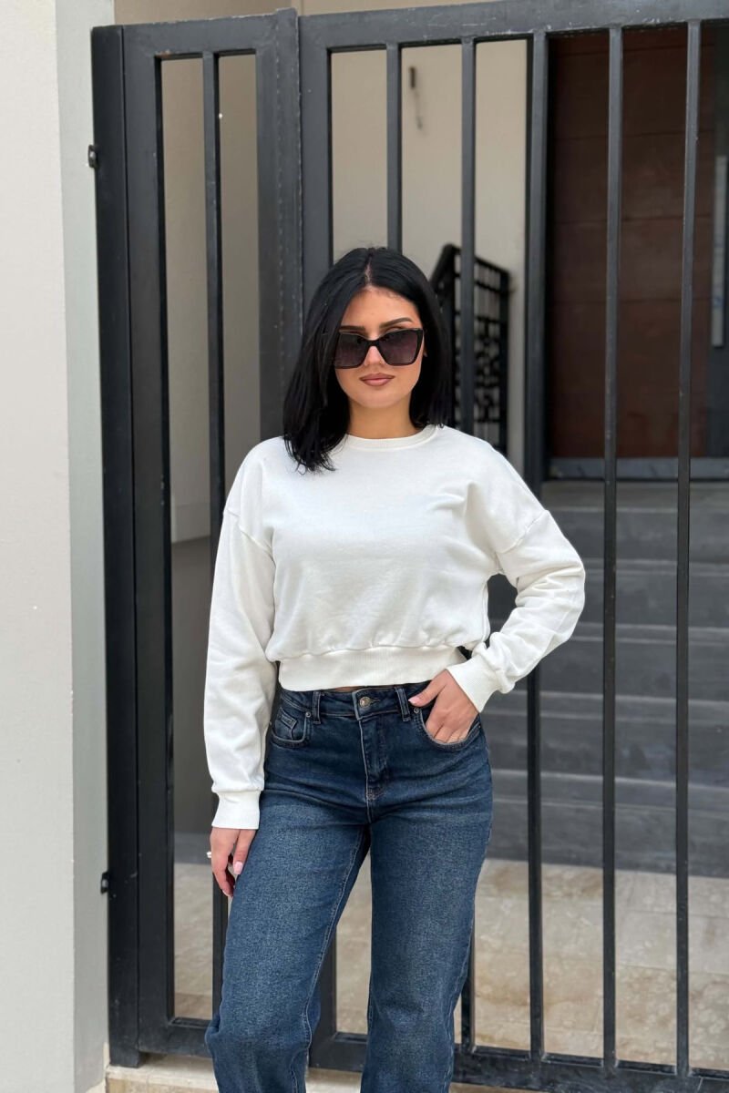ONE COLOR ROUND NECK WOMAN SWEATSHIRT WHITE-E BARDHE - 1