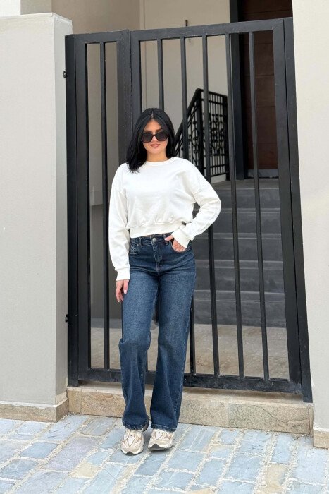 ONE COLOR ROUND NECK WOMAN SWEATSHIRT WHITE-E BARDHE - 3