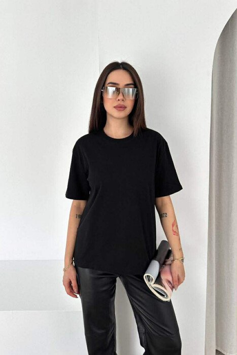 ONE COLOR ROUND NECK WOMAN T-SHIRT BLACK/ E ZEZE - KLAUDIO FASHION